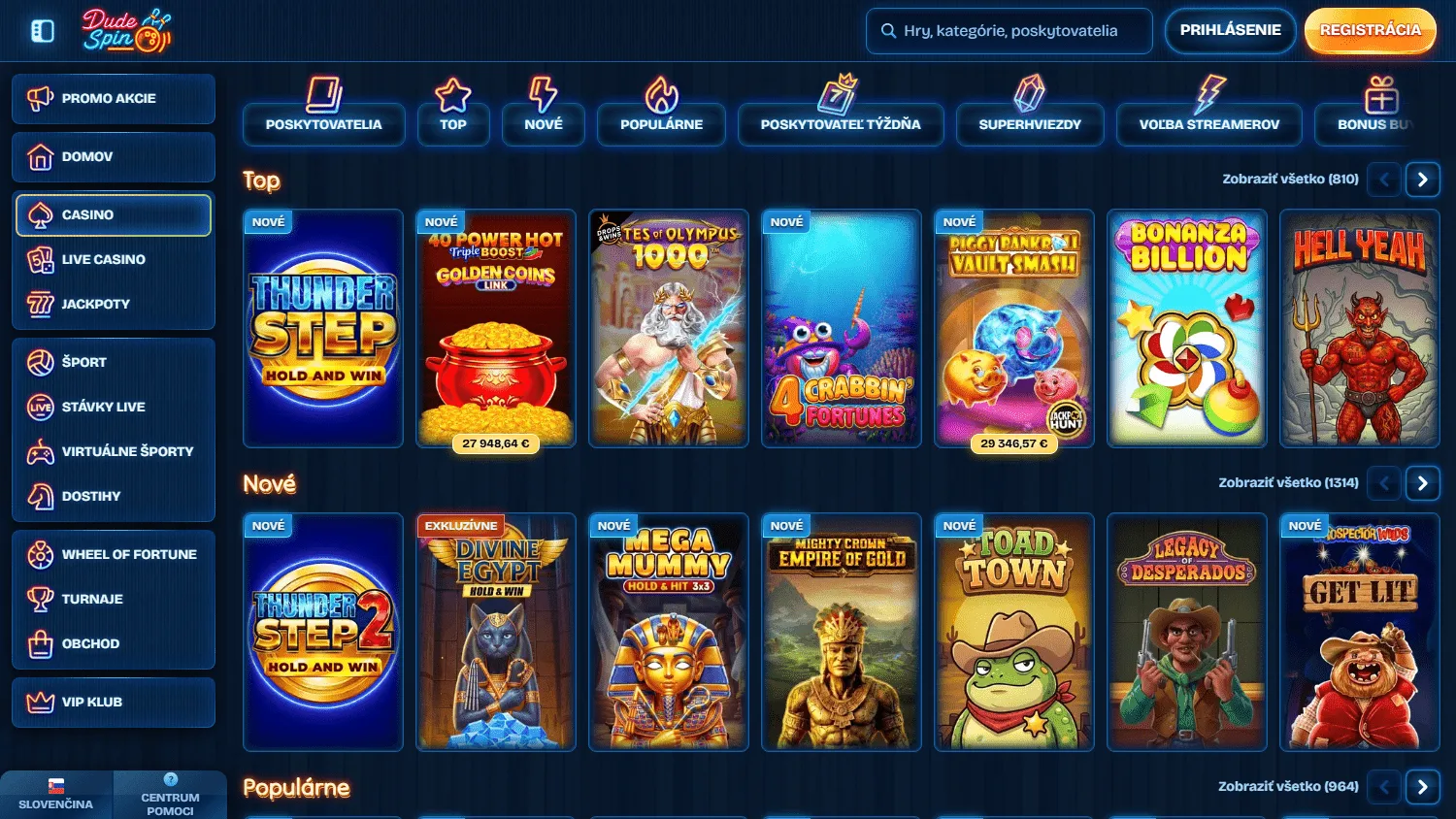 Dudespin Casino desktop games lobby