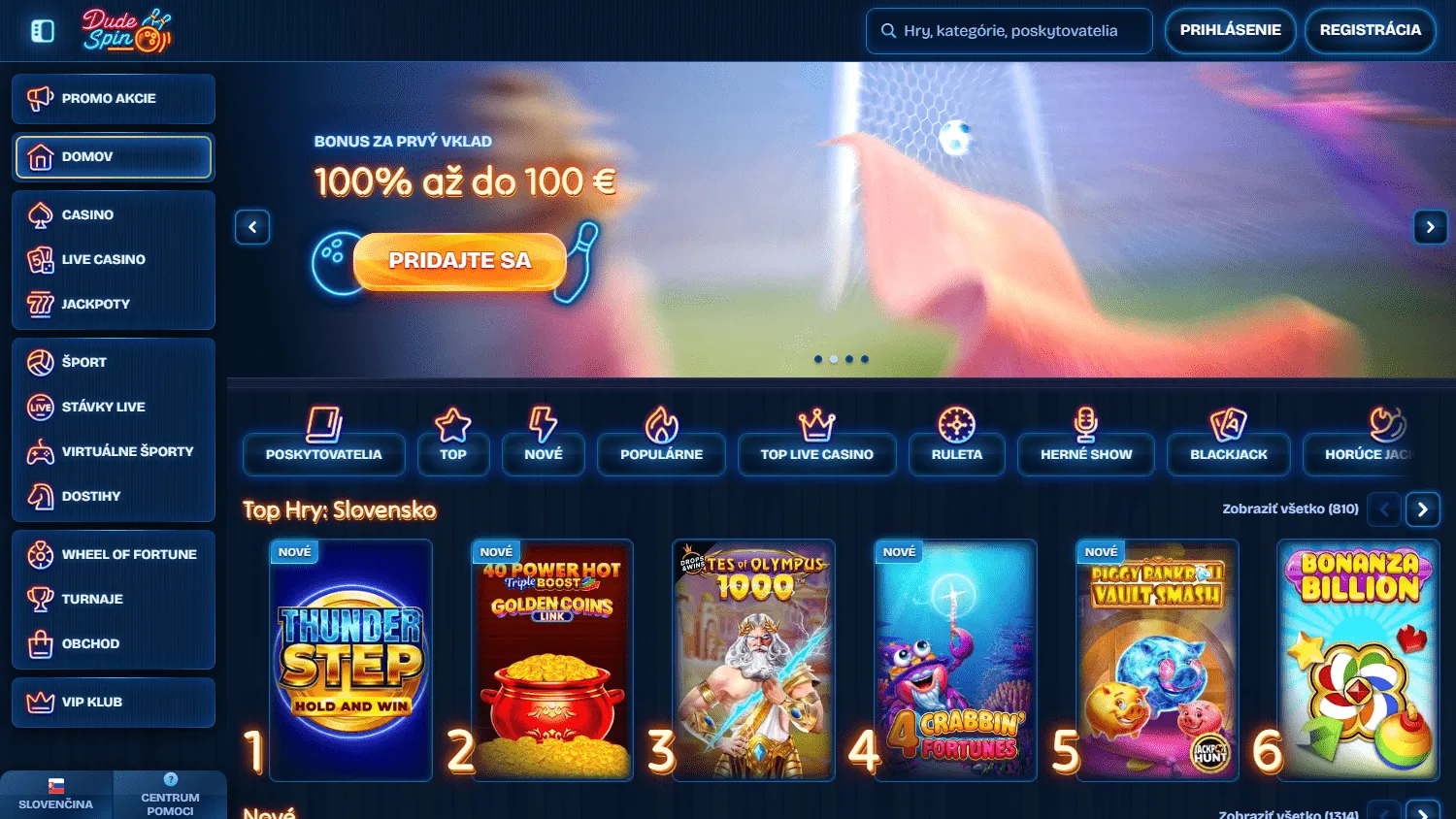 Dudespin Casino desktop home interface