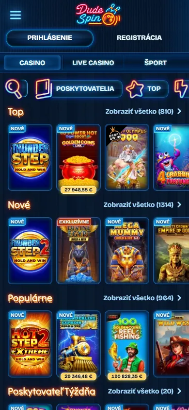 Dudespin Casino mobile games lobby